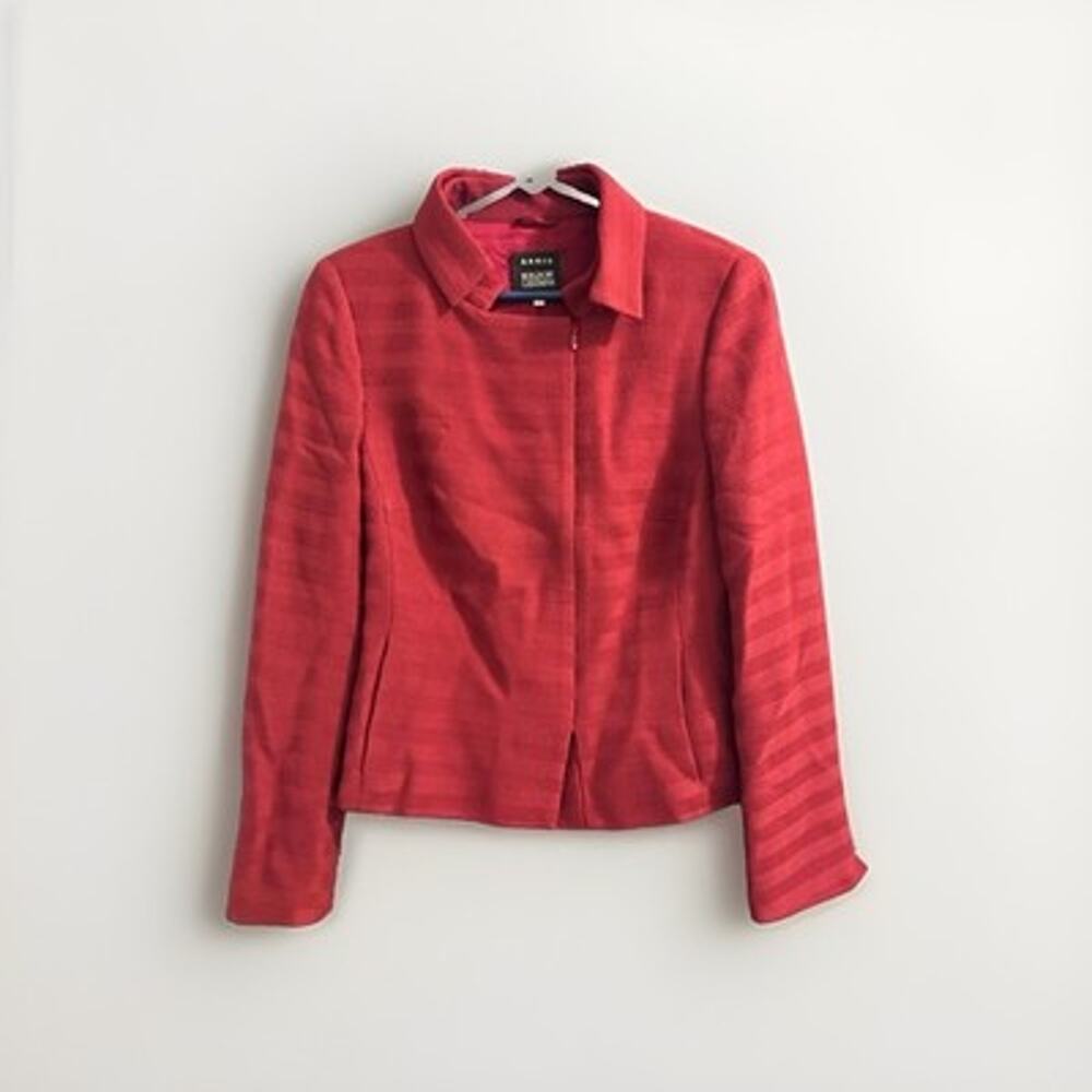 Akris Burgdof Goodman Jacket Biker Jacket Zip Front Blazer Womens 12 Red